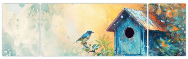 Obraz - Domek dla ptaków, akwarela (170x50 cm)