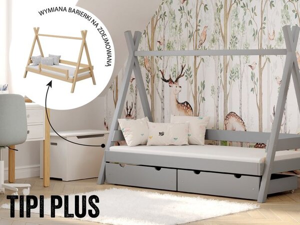 Łóżko dziecięce TIPI PLUS z drewna sosnowego – niskie łóżko tipi do pokoju dziecka | kolory i rozmiary