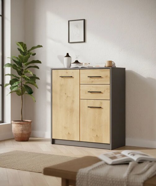 Nowoczesna komoda dąb artisan+antracyt R1-R72