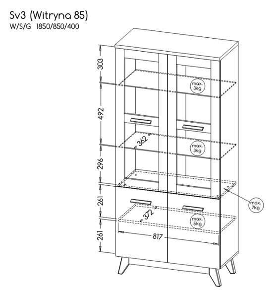 Witryna 85 cm do salonu Sven SV3 Dąb Nash/Sosna Andersen