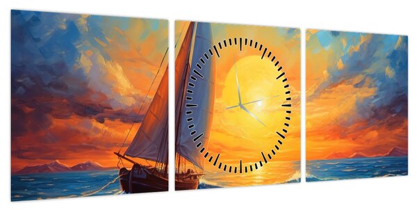 Obraz - Żaglówki (z zegarem) (90x30 cm)