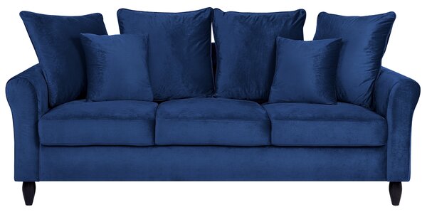 Nowoczesna sofa kanapa 3-osobowa tapicerowana welurowa poduszki niebieska Bornholm Beliani