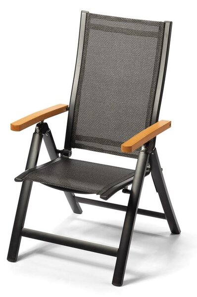 Aluminiowe rozkładane krzesło z podłokietnikami w dekorze drewna Debut Comfort