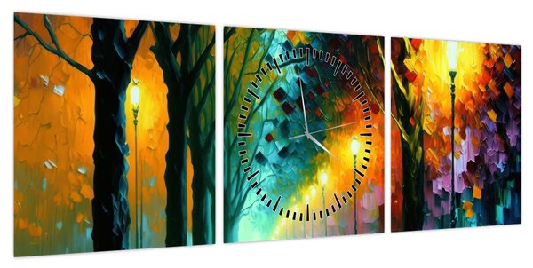Obraz - Nocny spacer (z zegarem) (90x30 cm)