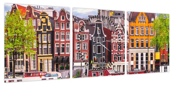Obraz - Amsterdam, domy tańca (z zegarem) (90x30 cm)