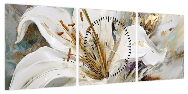 Obraz - Abstrakcja z lilią (z zegarem) (90x30 cm)
