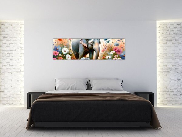 Obraz - Słoniowa mama, akwarela (170x50 cm)