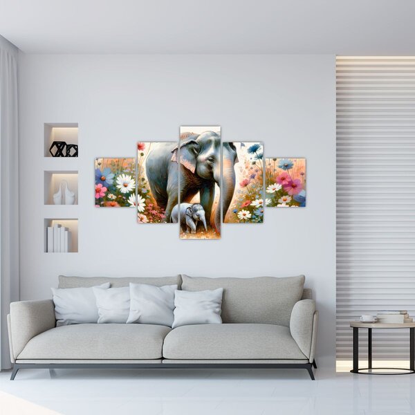 Obraz - Słoniowa mama, akwarela (125x70 cm)