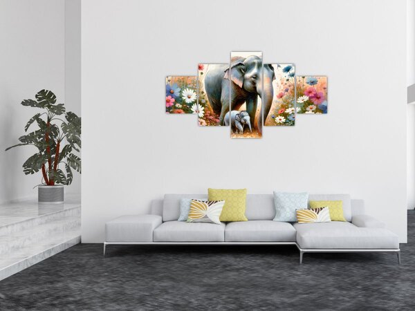 Obraz - Słoniowa mama, akwarela (125x70 cm)