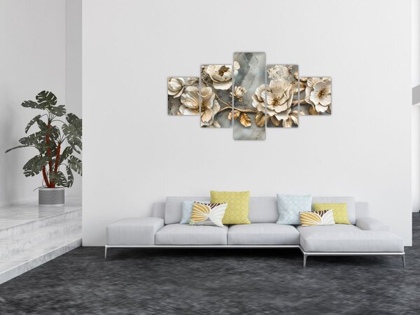 Obraz - Marmurowe tło z kwiatami (125x70 cm)