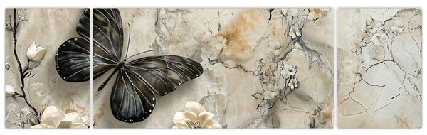Obraz - Marmurowe tło z motylami (170x50 cm)
