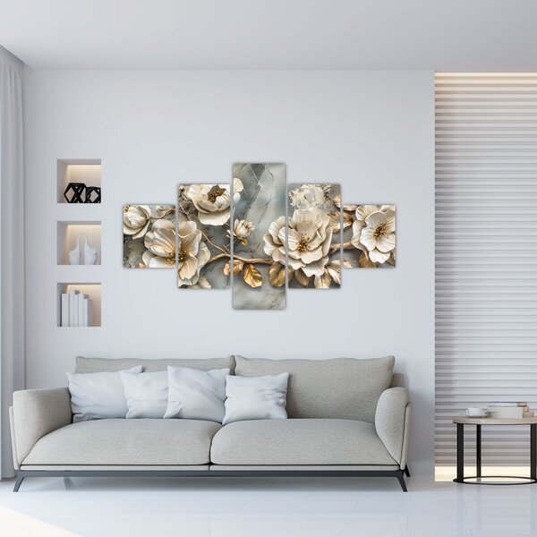 Obraz - Marmurowe tło z kwiatami (125x70 cm)