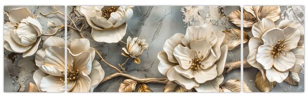 Obraz - Marmurowe tło z kwiatami (170x50 cm)