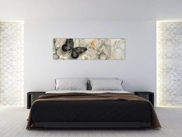 Obraz - Marmurowe tło z motylami (170x50 cm)