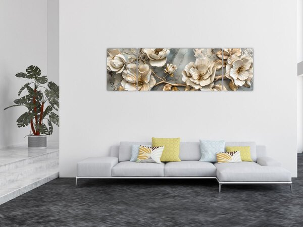 Obraz - Marmurowe tło z kwiatami (170x50 cm)