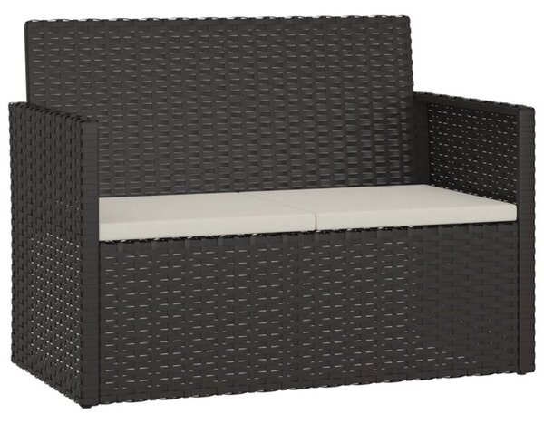 Ławka ogrodowa z poduszkami, czarna, 105 cm, polirattan