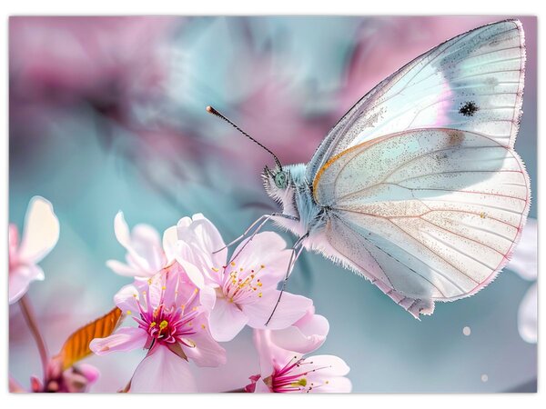 Obraz - Motyl na drzewie wiśni (70x50 cm)