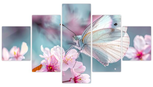 Obraz - Motyl na drzewie wiśni (125x70 cm)