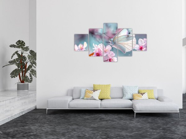 Obraz - Motyl na drzewie wiśni (125x70 cm)