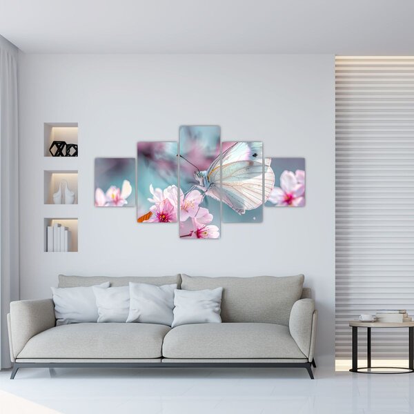 Obraz - Motyl na drzewie wiśni (125x70 cm)