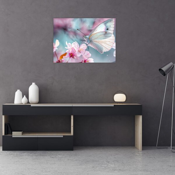 Obraz - Motyl na drzewie wiśni (70x50 cm)