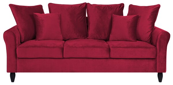 Sofa 3-osobowa welurowa kanapa oparcie z poduch czerwona Bornholm Beliani