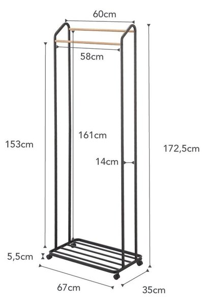 Czarny metalowy stojak na ubrania na kółkach Tower – YAMAZAKI