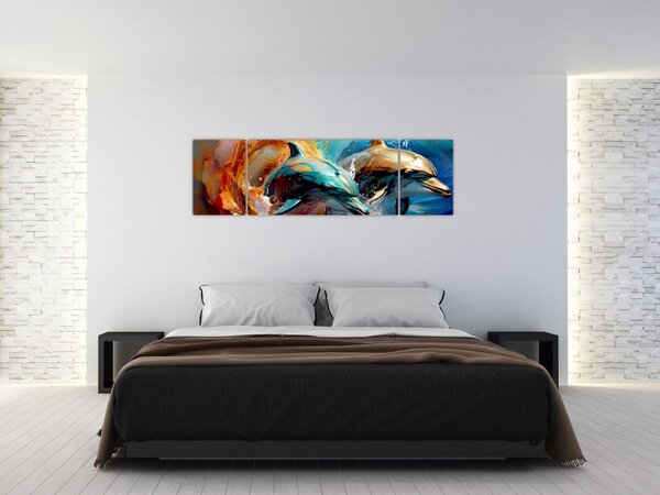 Obraz - Malowanie delfinów (170x50 cm)