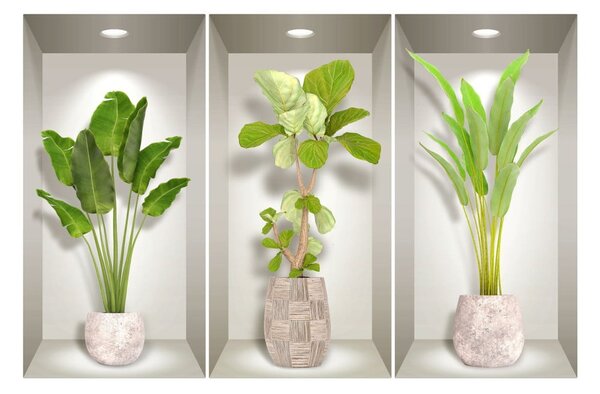 Komplet 3 naklejek ściennych 3D Ambiance Banana Trees
