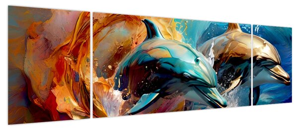 Obraz - Malowanie delfinów (170x50 cm)