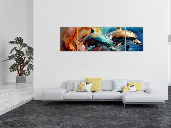 Obraz - Malowanie delfinów (170x50 cm)