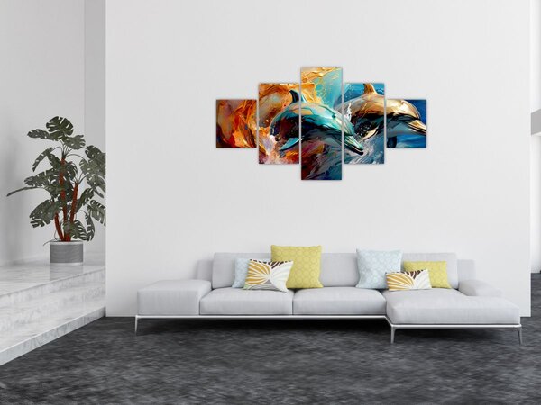 Obraz - Malowanie delfinów (125x70 cm)