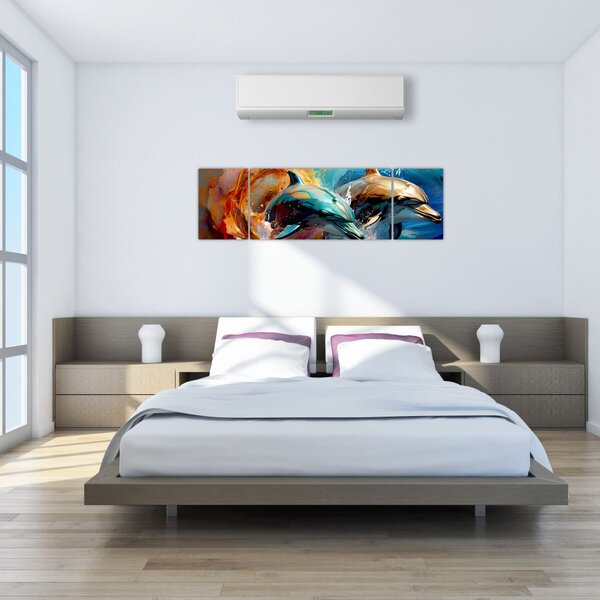 Obraz - Malowanie delfinów (170x50 cm)