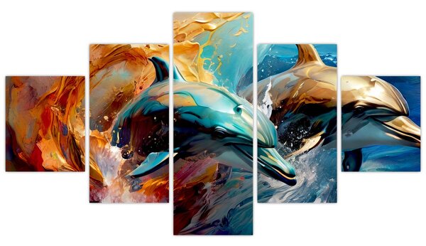 Obraz - Malowanie delfinów (125x70 cm)