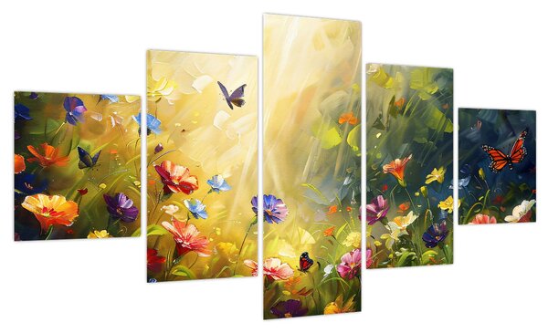 Obraz - Wiosenna łąka kwiatowa, malarstwo (125x70 cm)