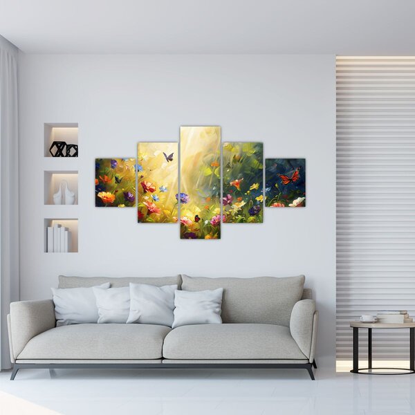 Obraz - Wiosenna łąka kwiatowa, malarstwo (125x70 cm)