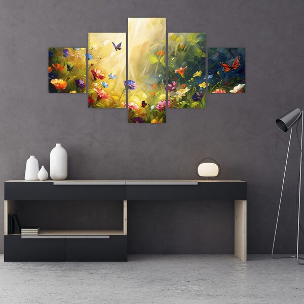 Obraz - Wiosenna łąka kwiatowa, malarstwo (125x70 cm)