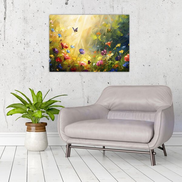 Obraz - Wiosenna łąka kwiatowa, malarstwo (70x50 cm)