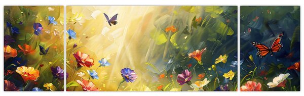 Obraz - Wiosenna łąka kwiatowa, malarstwo (170x50 cm)