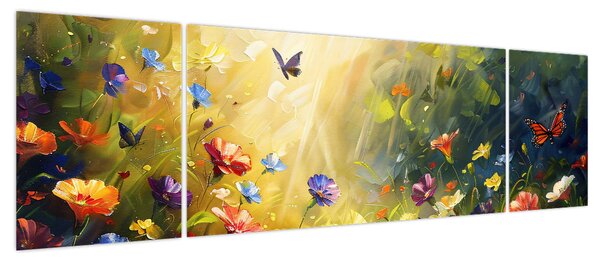 Obraz - Wiosenna łąka kwiatowa, malarstwo (170x50 cm)