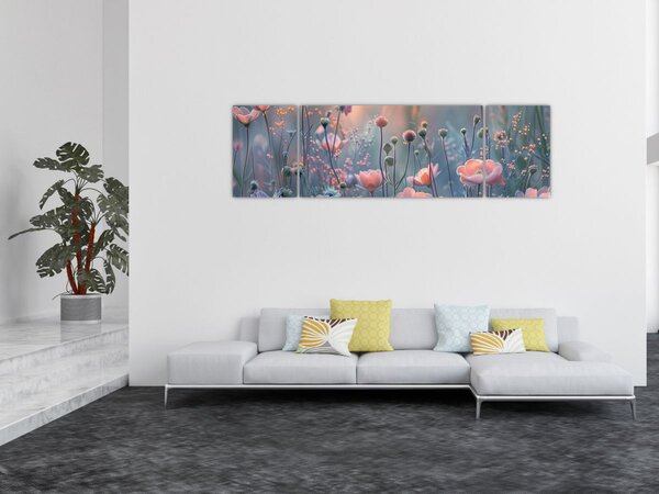 Obraz - Kwiaty w pastelowych kolorach (170x50 cm)
