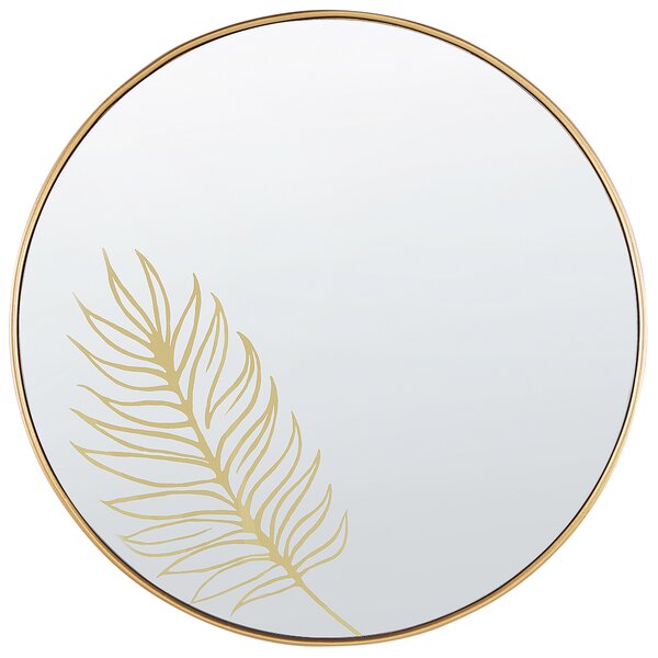 Dekoracyjne okrągłe lustro ścienne złote 57 cm wzór liścia styl retro Sauvie Beliani
