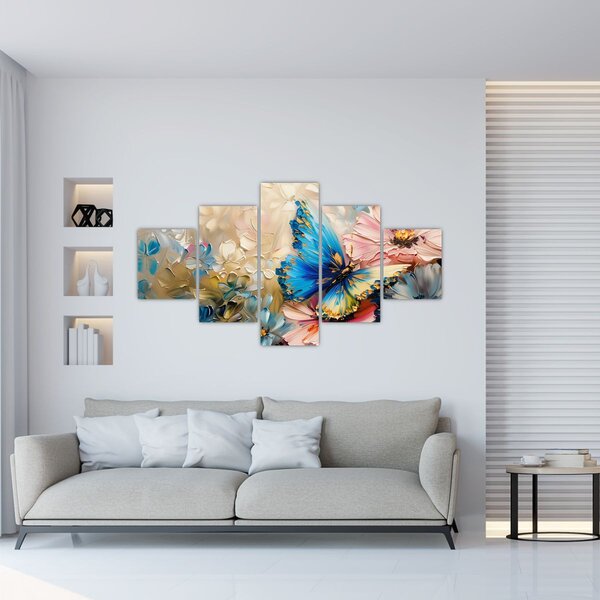 Obraz - Malowanie kwiatów i motyli (125x70 cm)
