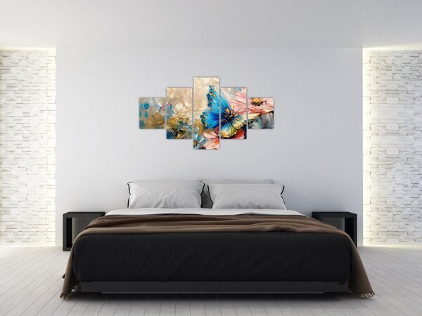 Obraz - Malowanie kwiatów i motyli (125x70 cm)