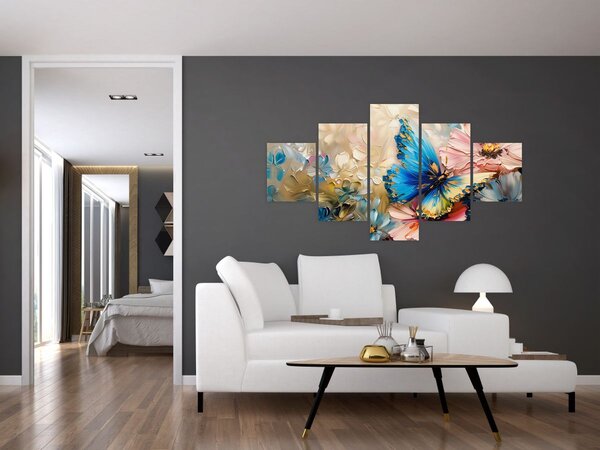 Obraz - Malowanie kwiatów i motyli (125x70 cm)