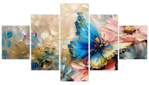 Obraz - Malowanie kwiatów i motyli (125x70 cm)