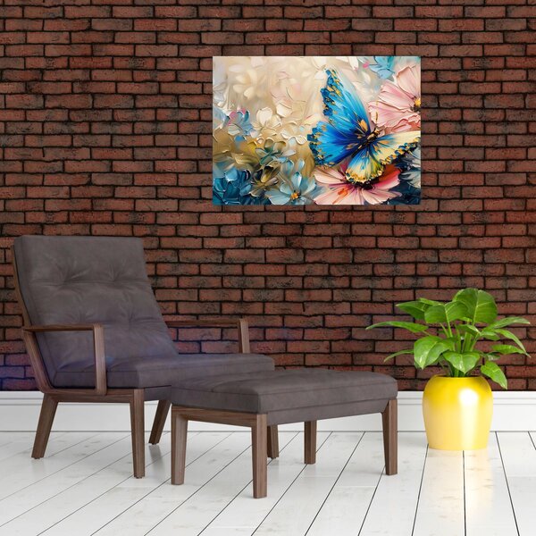 Obraz - Malowanie kwiatów i motyli (70x50 cm)