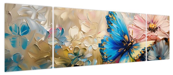 Obraz - Malowanie kwiatów i motyli (170x50 cm)