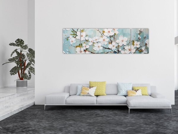 Obraz - Malowanie, kwitnące gałęzie drzew (170x50 cm)