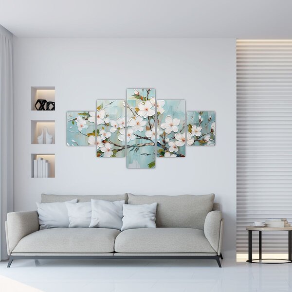 Obraz - Malowanie, kwitnące gałęzie drzew (125x70 cm)
